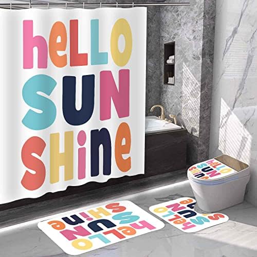 Sddser Hello Sunshine Set za tuširanje, 4pcs Kupatilo sa tušem zavjesa i prostirke za kupanje, toalet poklopca poklopca i u obliku