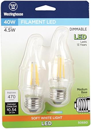 Westinghouse Lighting 5068000 40-Watt ekvivalent CA10 dimabilna prozirna Filament LED sijalica sa srednjom bazom, 2 pakovanja