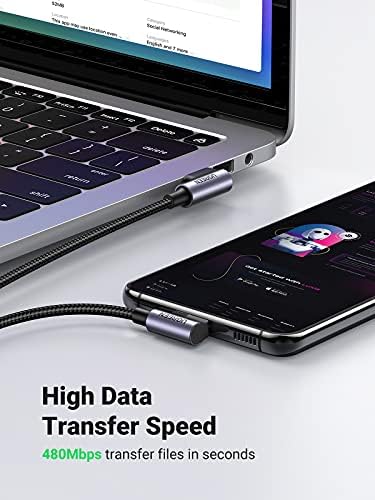 UGREEN USB na USB C kabl 90 stepeni USB C kabl za brzo punjenje kompatibilan sa Samsung Galaxy S10/S10+, Pixel 7/6a, LG G8/G7, Pixel,