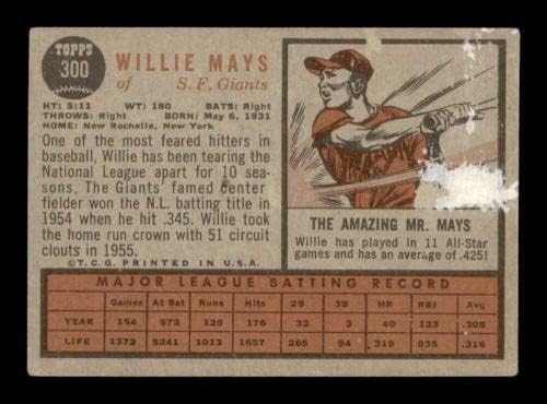 300 Willie Mays Hof - 1962. bejzbol kartice za bejzbol GRAD G / VG - bejzbol ploče sa autogramiranim vintage karticama