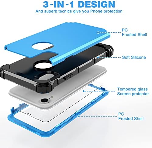 IDweel iPhone XR futrola sa zaštitom ekrana od kaljenog stakla, iPhone XR futrola za žene, 3 u 1 otporan na udarce Slim Hybrid Heavy