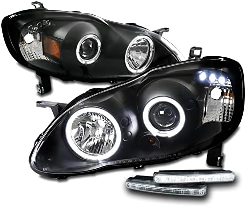 ZMAUTOPARTS LED Halo projektor farovi lampe Crna w / 6 Bijela DRL svjetla kompatibilna sa 2003-2008 Toyota Corolla