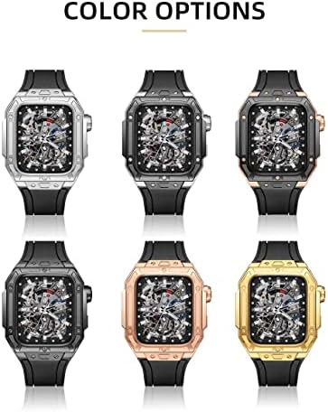 Inanir luksuzni metalni sat + kaiš za Apple Watch Band Series 8 7 45mm od nehrđajućeg čelika gumena narukvica za iWatch 8 7 45mm serije