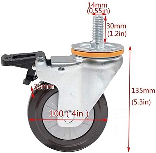 Zyledw kotači, 4pcSnItresere gumeno prebivne kotače, teška trolejner sa kočnicama sa kočnicama, s M14 / M16 rotirajućom navojnom šipkom,