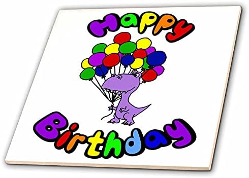 3drose Funny T-rex dinosaurus sa balonima Sretan rođendan Crtić-pločice