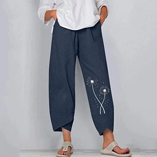 Gufesf ženske posteljine ljeto, ženske casual obrežene pamučne platnene hlače baggy harem pantalone sa džepovima