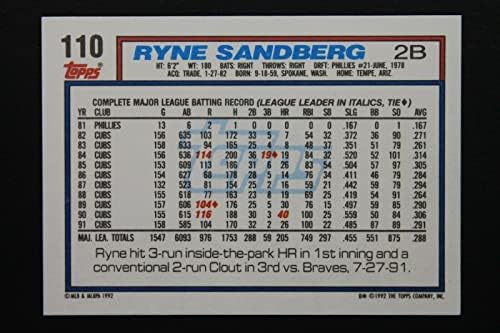 Ryne Sandberg Ryno Hof Chicago Cubs Autographing 1992 TOPPS 110 potpisana kartica