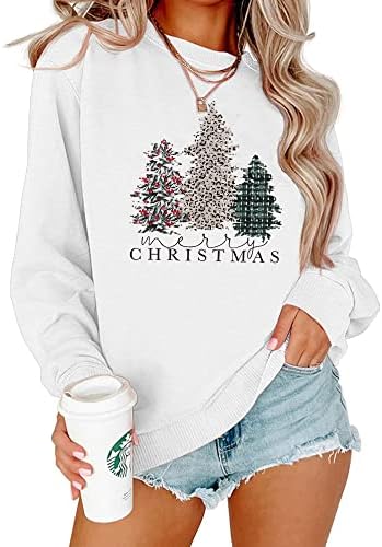Izyjoy božićne duksere za žene s dugim rukavima prevelizirane Xmas stablo pulover posade dupe