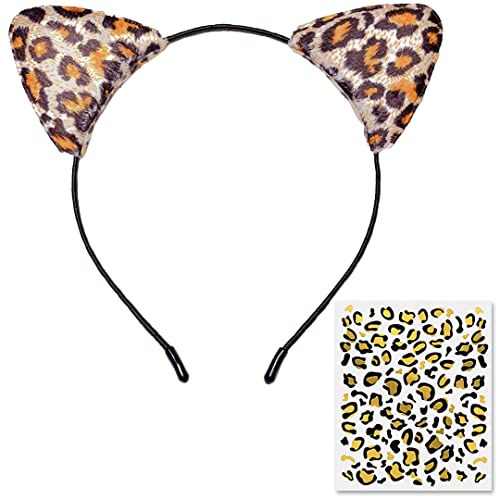 Funcredible Leopard traka za uši sa tetovažama | traka za glavu za gepard sa privremenom tetovažom / Halloween Cosplay kostimografski