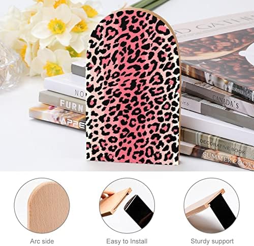 Pink Animal Leopard Print Dekorativna Knjiga Završava Drvene Neklizajuće Držače Za Police Za Knjige