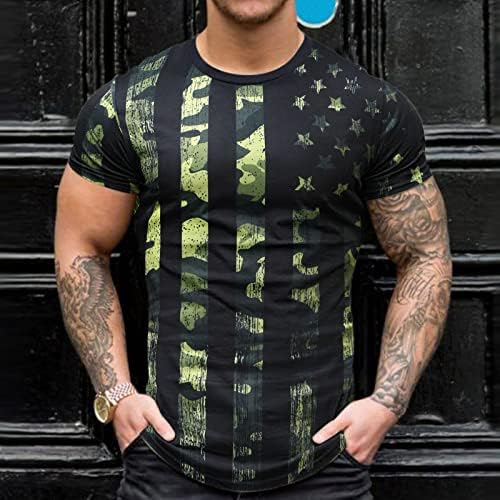 Summer Men Shirts Men Casual Fashion Indepedence Day Camouflage Printed Round Neck T Shirt Top Mens Extra Large