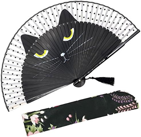 Omytea Seksi Cat preklopna ručna ventilator za žene - sa tkaninom za zaštitu - kineski / japanski vintage retro stil za venčanje,
