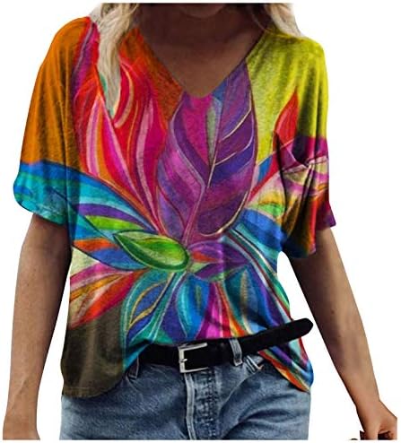 Tops for Women Summer Casual T Shirts kratki rukav V izrez Vintage Tie Dye Print grafički Tees Loose Fit bluza