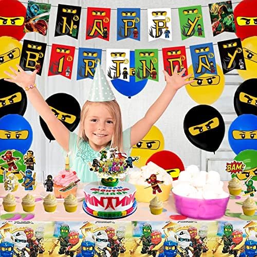 51 kom Ninjago potrepštine za rođendanske zabave sa rođendanskim banerom, Toperom za torte, Toperima za kolače, balonima od lateksa,