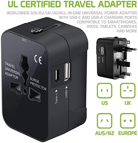 Putovanje USB Plus International adapter kompatibilan sa Videocon Challenger V40LD za svjetsku energiju za 3 uređaja USB Typec, USB-a