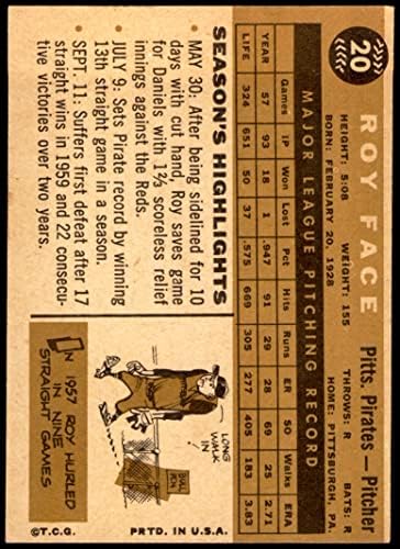 1960. topps 20 Roy Face Pittsburgh Pirates Dean's Cards 5 - Bivši gusari