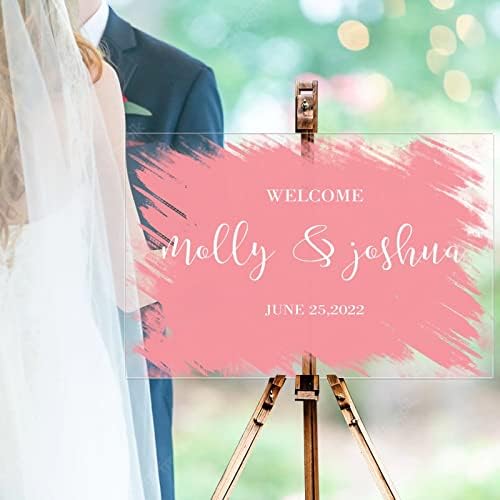 Slikano rumeni ružičasti akrilni vjenčani znakovi dobrodošlice personalizirani prezime Dobrodošli znak Moderan vjenčanje Recepcija