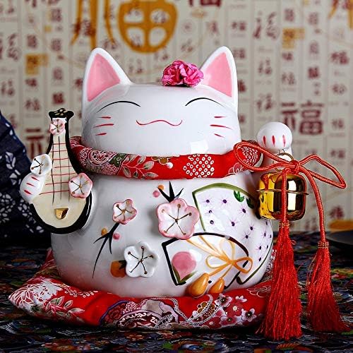 Zamtac 8inch keramički maneki neko ukras ružičasti bijeli dizajn Lutte Lucky Cat Money Box Figurine Početna Decor Fortune Cat s Bell