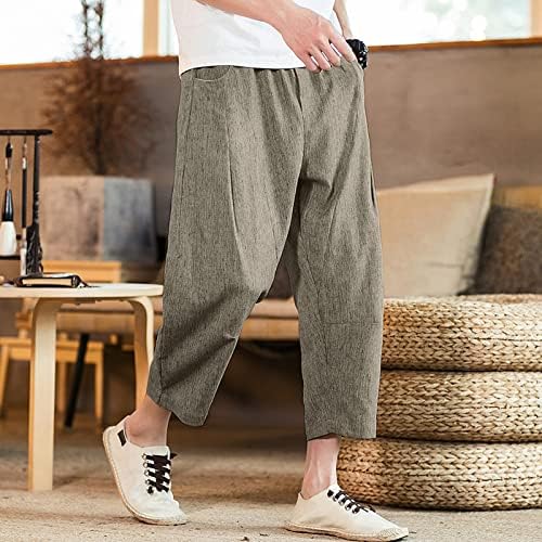 Miashui Sock Boy Muške pamučne i posteljine pune boje casual hlače Japanske posteljine sportske tanke hlače stopala ravne prednje