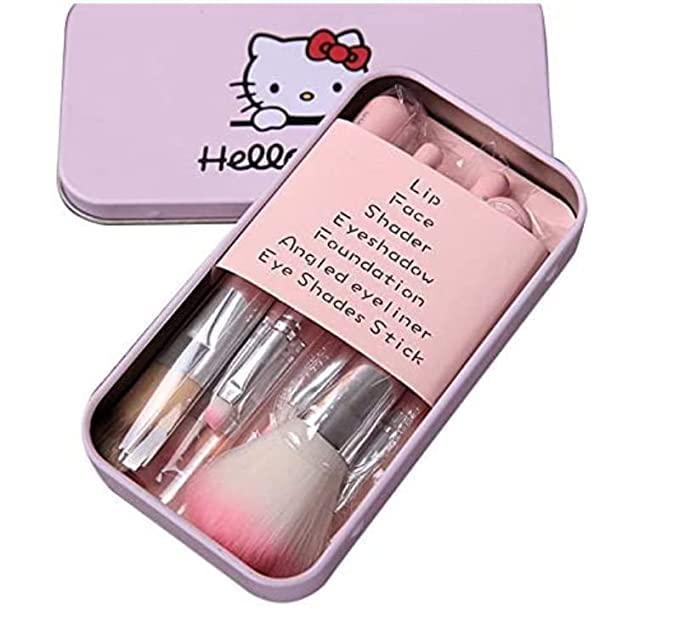Vnsport 7 kom Professional Pink Hello, Kitty Cat Meki Set četkica za šminkanje sa kutijom, rođendanski poklon za Hello Kitty Fans