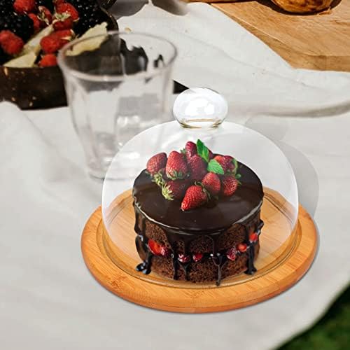 Hemoton drveni poslužavnik Set prozirnog ležišta za torte stakleni okrugli torti kupola za hranu poklopac prozirnog šatora za domaće