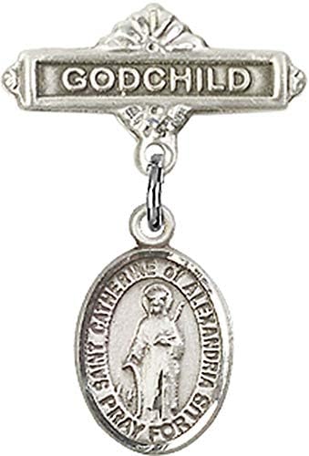 Jewels Obsession Baby Badge sa šarmom Svete Katarine Aleksandrijske i iglom za kumče / Srebrna značka za bebe sa šarmom Svete Katarine