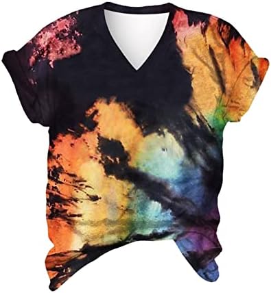 Tops for Women Summer Tie Dye Rainbow Printed V izrez kratke rukave majice Vintage grafički T Shirt labava bluza