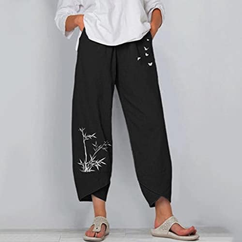 Aaimomet Capri pantalone za žene, žene, žene posteljine elastične pojaseve pantalone modne udobne široke pantalone za noge Ljeto plaže