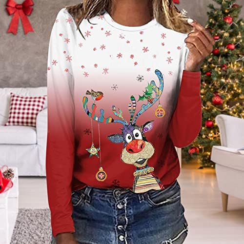 Anniya Lagane dukseve za žene O-izrez Sretne božićne majice Meka ogromna bluza za omota za žene zabavu