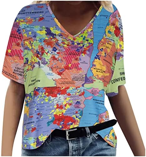 Ženske majice kratkih rukava Mapa Grafičke bluze Košulje za teen Girl Vneck Ljeto Fall T majica odjeća modni VF