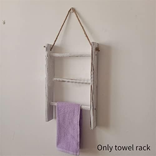 Genigw 3 nivoike deke Drveni ručnik nosač zida visi u kupaonici Mini s užetom retro dnevnog boravka za skladištenje ljestvica ureza