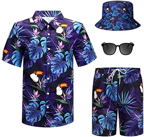 4 kom Muški havajske majice i kratke hlače Postavite tropsko casual gumb niz majicu i šorc odijela sa kaputama i sunčanim naočalima