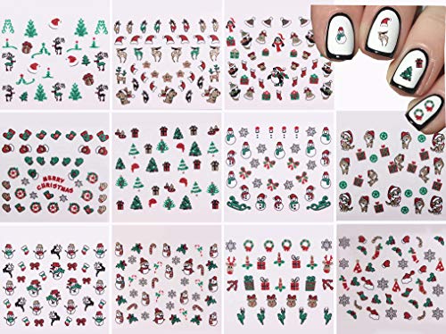 Mzcmsl Božićne naljepnice za umjetnost noktiju 3D božićno drvce, Djed Mraz, sob,snjegović, bijele pahulje ljepljive naljepnice