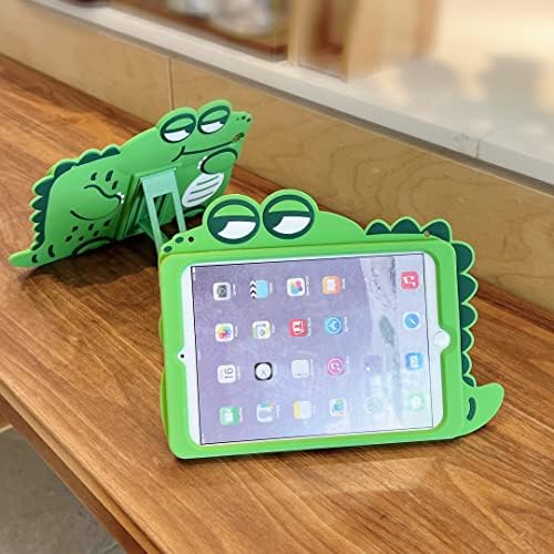 3D Slatka kućišta krokodila za ipad 9. / 8. / 7. Generacija 10,2 inča sa remenom, kawaii crtani zeleni krokodil mekani silikonska
