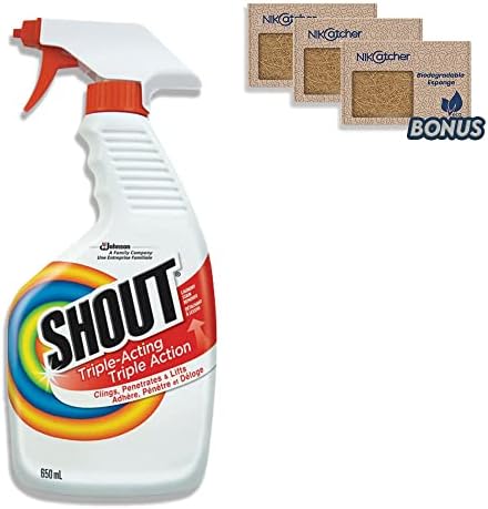 Shout Trostruk-glumački sprej za uklanjanje mrlja 22 oz sa 3-pack bonusom Eco Friendly NikCatcher Biorazgradive prirodna celuloza