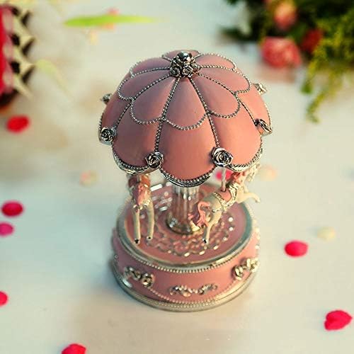 Yang1mn.ornamants Pink Resin Materijal Carousel Music Box Music Box Kućni namještaj Pokloni ukrasi Personalizirani rođendanski poklon