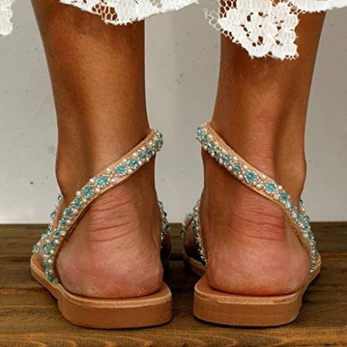 Žene ravne cipele cipele Žene rimske cipele ravne ženske povremene nožne sanduke Ring Ladees Strappy Pearl ženske casual cipele žene