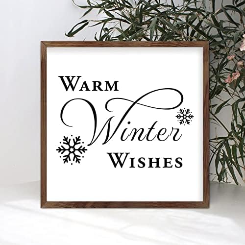 Rustikalni chic stil uokvireni drveni znak sa božićnim izrekama tople zimske želje okvira drvena ploča za polica za seosku kuću na