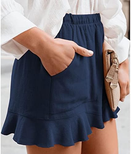 Ruffle gaćice za žene casual ljetne kratke vruće hlače elastični struk udobne kratke hlače Čvrsto labavi džep kratki pant plus veličina