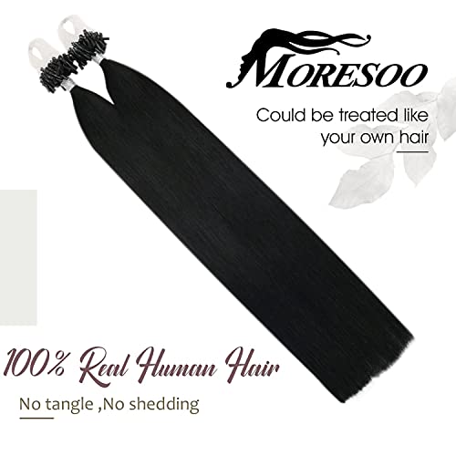 Bundle Moresoo Microbead Hair Extensions 18 Inch i 20 Inch Color 1b Off Black 50g/50S Real Hair Extensions Straight Hair Extensions