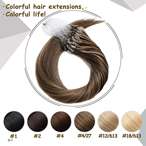 Sisily Micro Loop Human Hair Extensions Chocolate Brown Highlights karamel Blonde Balayage Microlink Hair Extensions Human Hair Micro