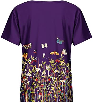 Ženska majica kratkih rukava Top cvjetne tiskane majice Ležerne majice Ljeto Loose Fitting Comfy Tunic Slatke Dressy Bluze Tees