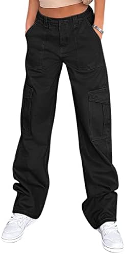Lepunuo teretne hlače za žene visoke struk casual pantalone baggy rastezljivi široku nogu y2k srednja odjeća sa 6 džepova