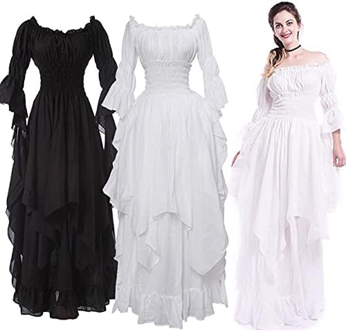 ZEFOTIM Renaissance Dress ženska labava truba rukav Retro Cosplay haljina Dugi rukav Elegante Party Club Dress Maxi haljina