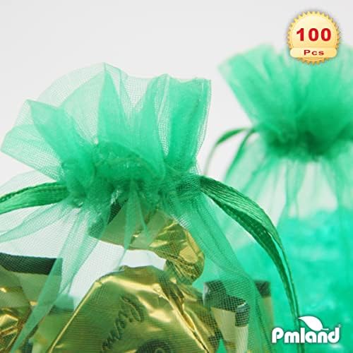 PMLAND 100 komada božićno drvo zelena Organza vezice za vjenčanje Candy Party Favor poklon i sadašnje torbe 4 x 6 inča
