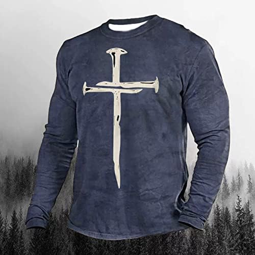 Kršćanske košulje za muške poklon Isus Cross Print Dugi rukav casual okrugli vrat Vintage Graphic Tee majica Pulover vrhove