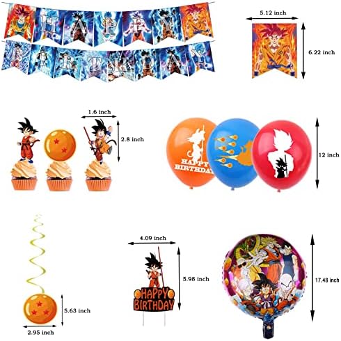 169 kom Dragon Ball Tema Party potrepštine za rođendanske zabave Set-uključen Baner, Toper za torte, stolnjak, Set posuđa, pozivnica,