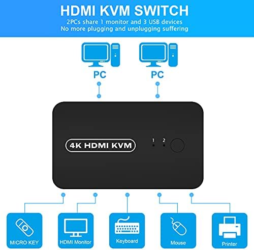 DGODRT 2 Port HDMI KVM prekidač 4K@30Hz + HDMI 2.0 kabl 5FT 4K@60Hz