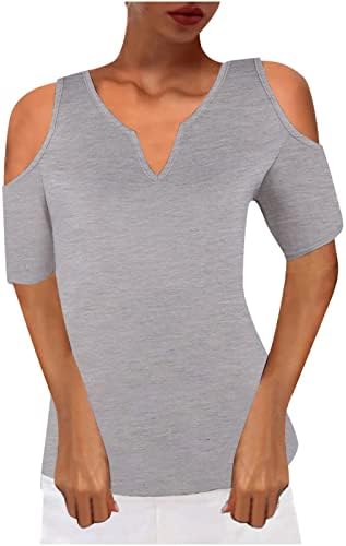 Ženski kratki rukav hladni rame Basic Tee vrhovi majice Ljeto casual trendi labavi seksi V izrez čvrste dame vrhovi