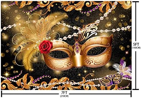 AIBIIN 7x5ft maskarada Party Backdrop Black Gold Glitter Mask Karneval rođendan fotografija pozadina Mardi Gras Fiesta Dance Pearl